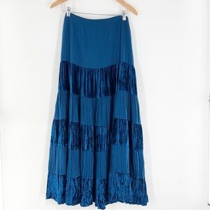 Hairston Roberson Ropa Blue Velvet Tiered Maxi Skirt Large Made in USA